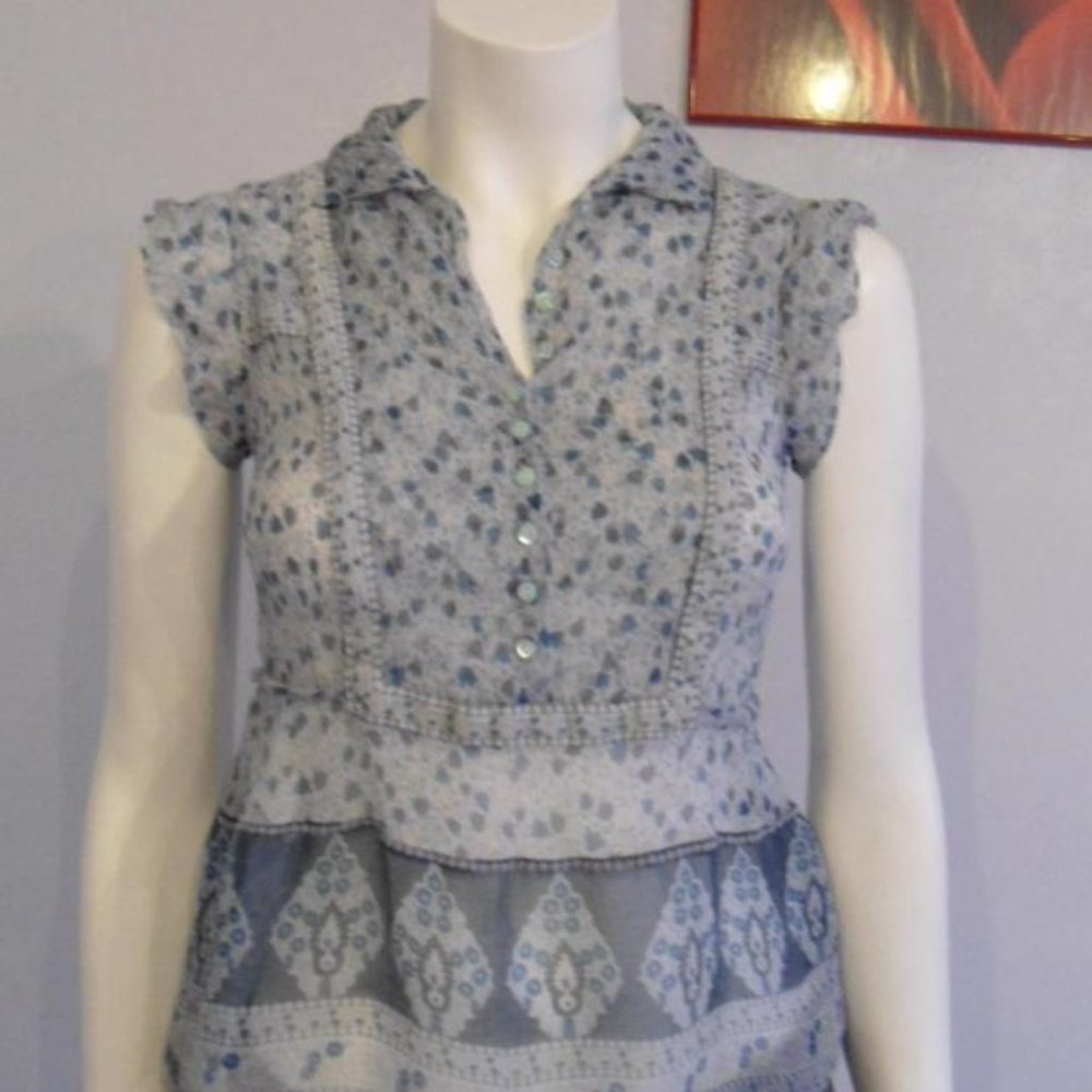See By Chloe 100% Silk Chiffon Tulip Print Tie Back Blouse